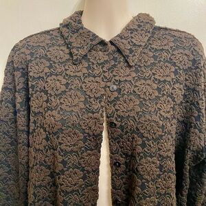 Chicos Brown Lace Shirt Blouse Size 2 (XL)